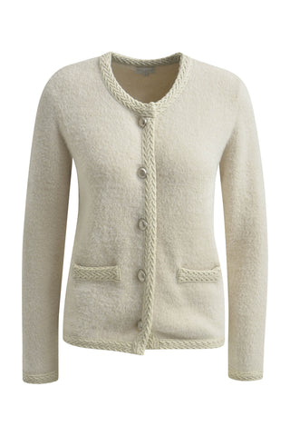 cardigan w roundneck, placket at cf, 1/1 sleeves